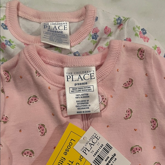 Newborn/Preemie Floral and Pink Watermelon One Piece Set of 2 - Picture 3 of 4